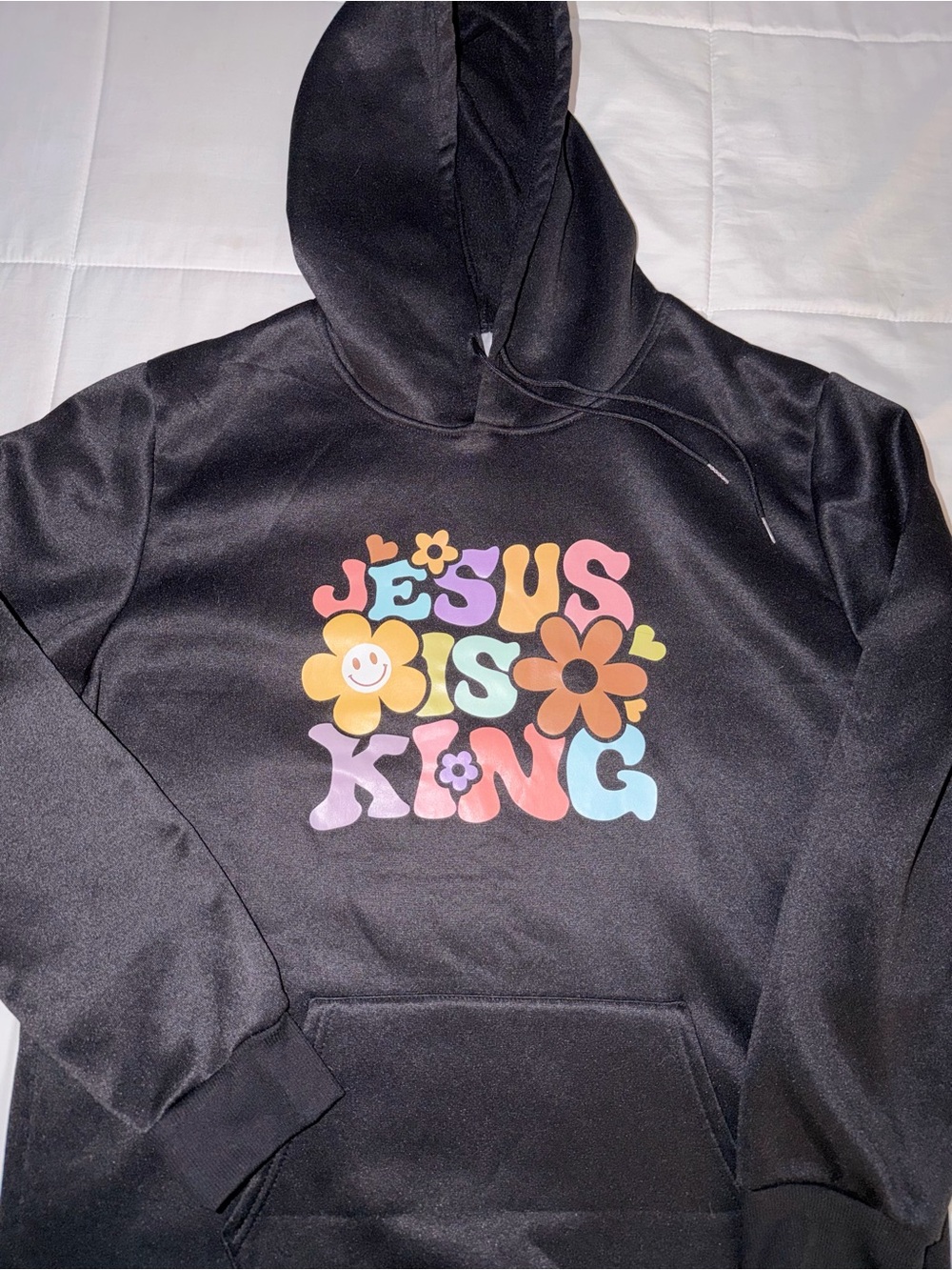 "Jesus Is King" Pastel Graphic Black Hoodie - XL